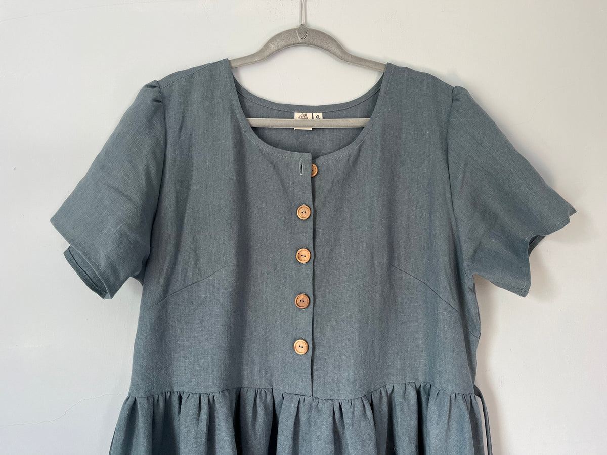 MADE TO ORDER: Village Dress, 100% Linen, Navy Blue, with Pockets