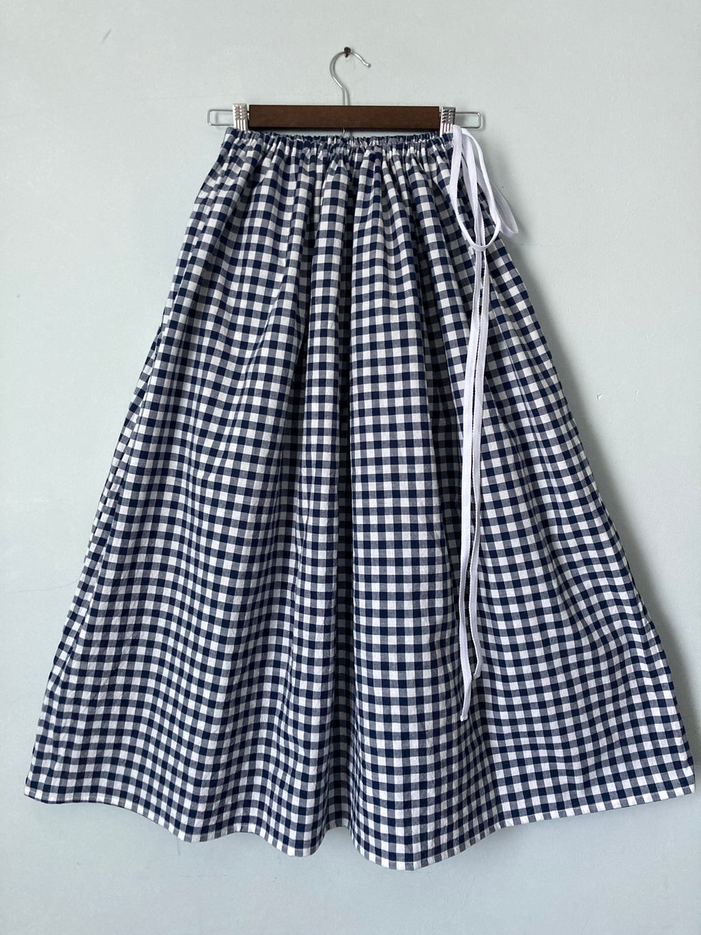 Drawstring Skirt, Homespun Cotton, Blue Gingham, with Pockets
