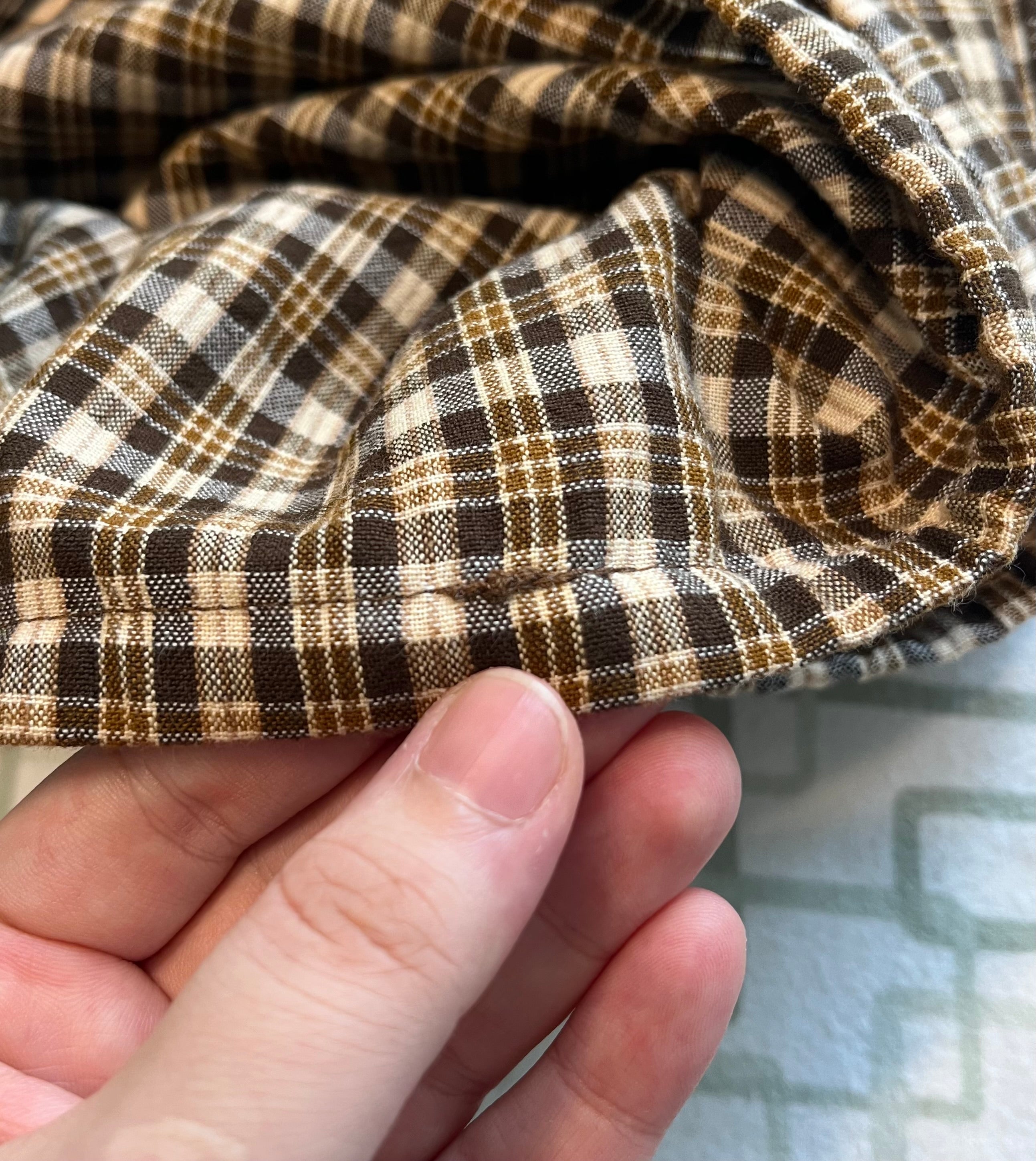 Discounted: Drawstring Skirt, Homespun Cotton, Brown Plaid, with Pockets