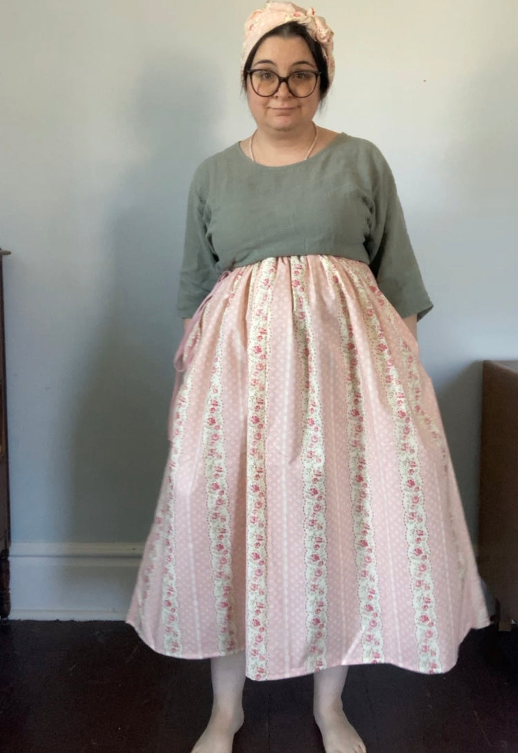 Drawstring Skirt, Cotton, Floral Pink, with Pockets