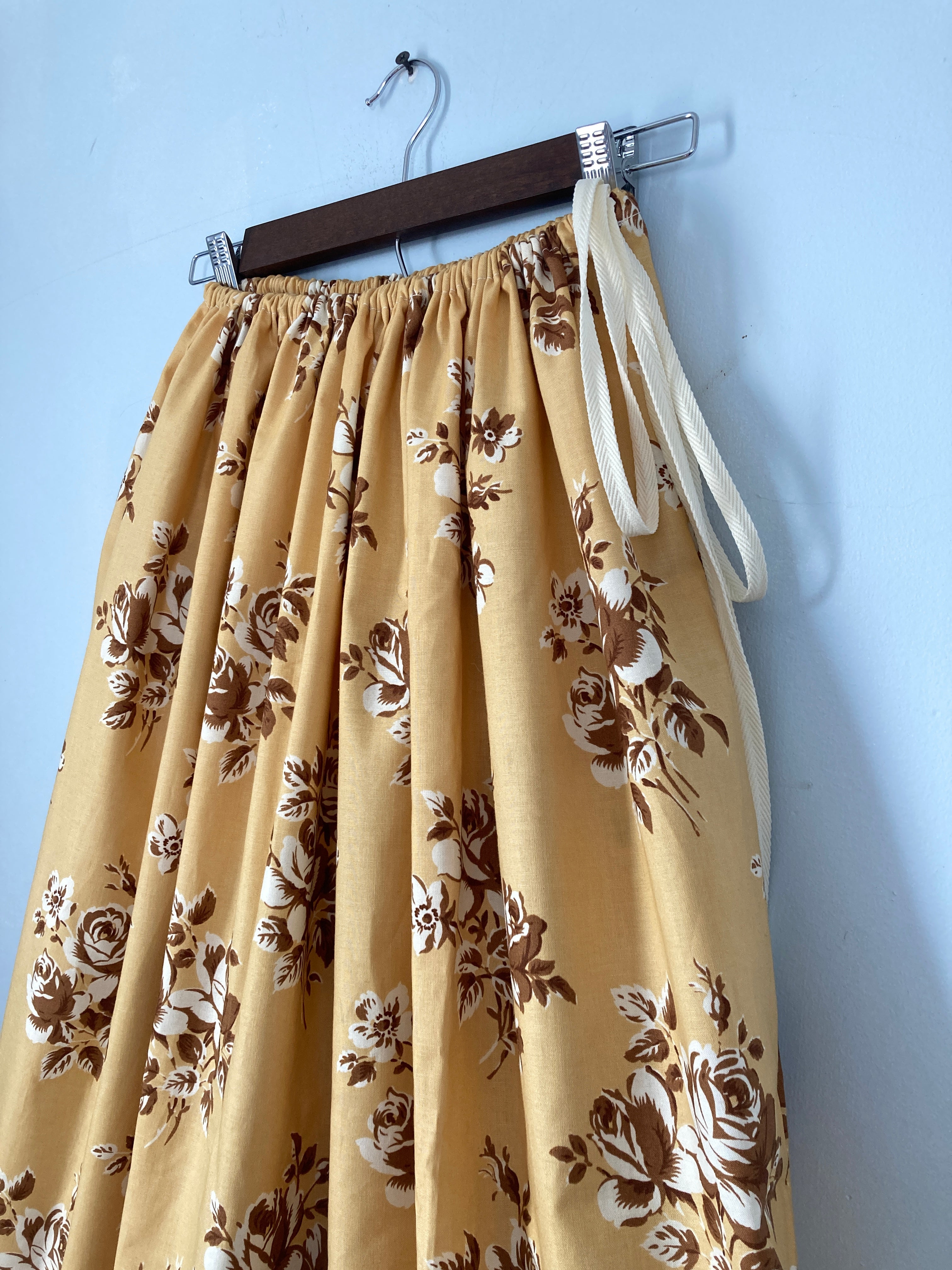 Drawstring Skirt, Cotton, Floral Gold, with Pockets