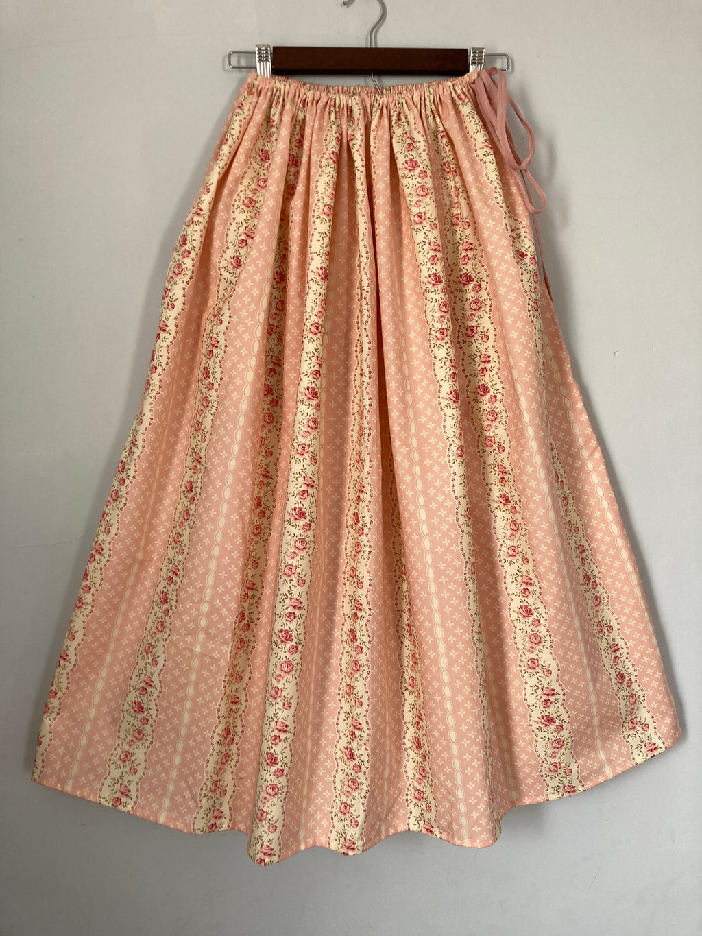 Drawstring Skirt, Cotton, Floral Pink, with Pockets