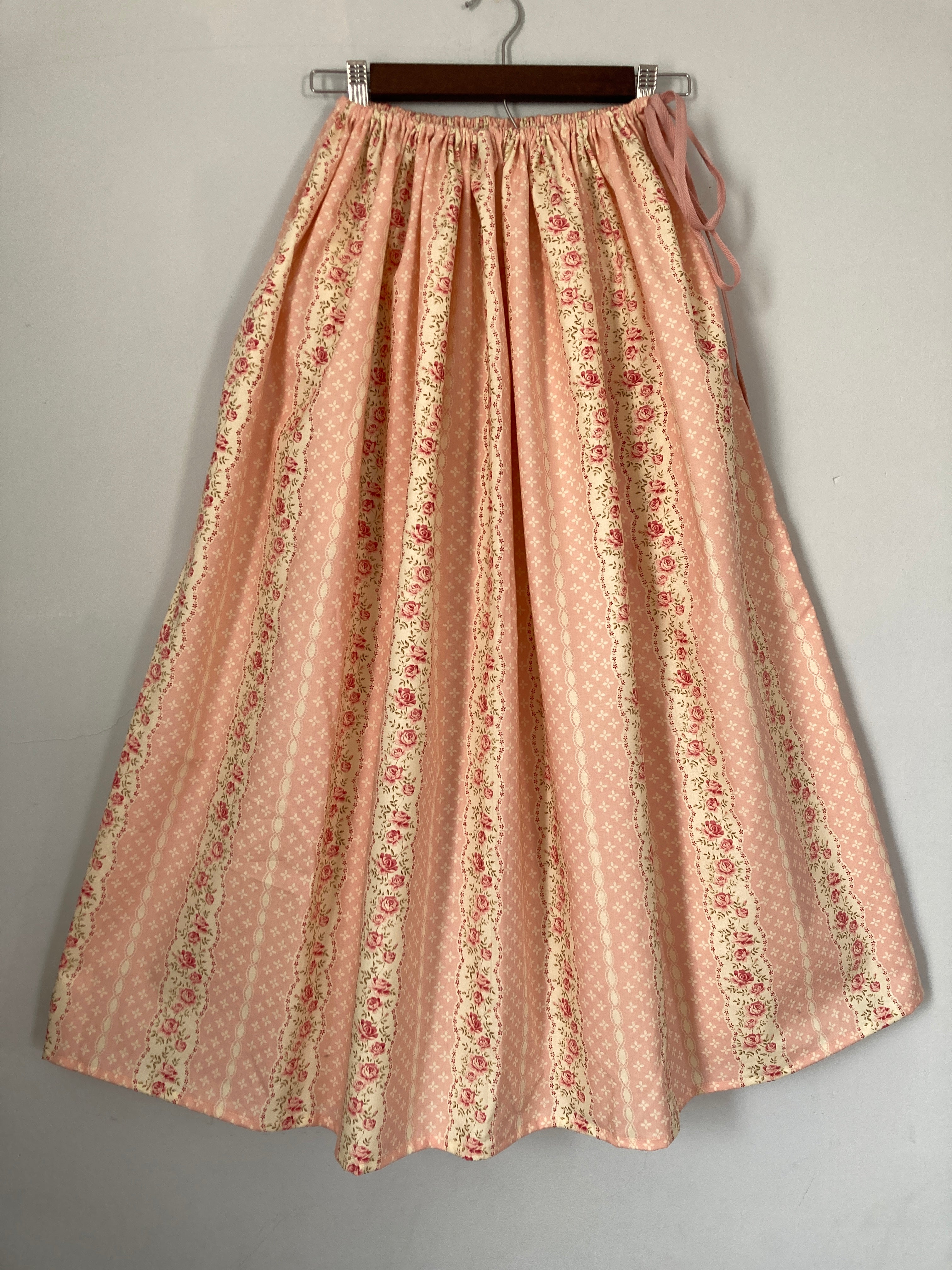 Drawstring Skirt, Cotton, Floral Pink, with Pockets