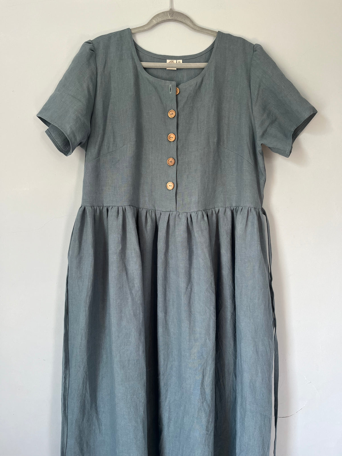 MADE TO ORDER: Village Dress, 100% Linen, Navy Blue, with Pockets