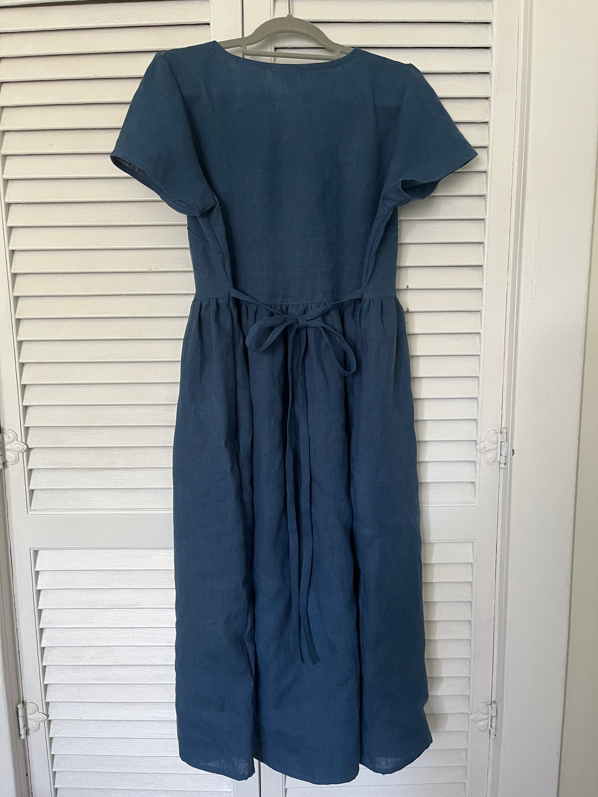 Village Dress, 100% Linen, Navy Blue, with Pockets