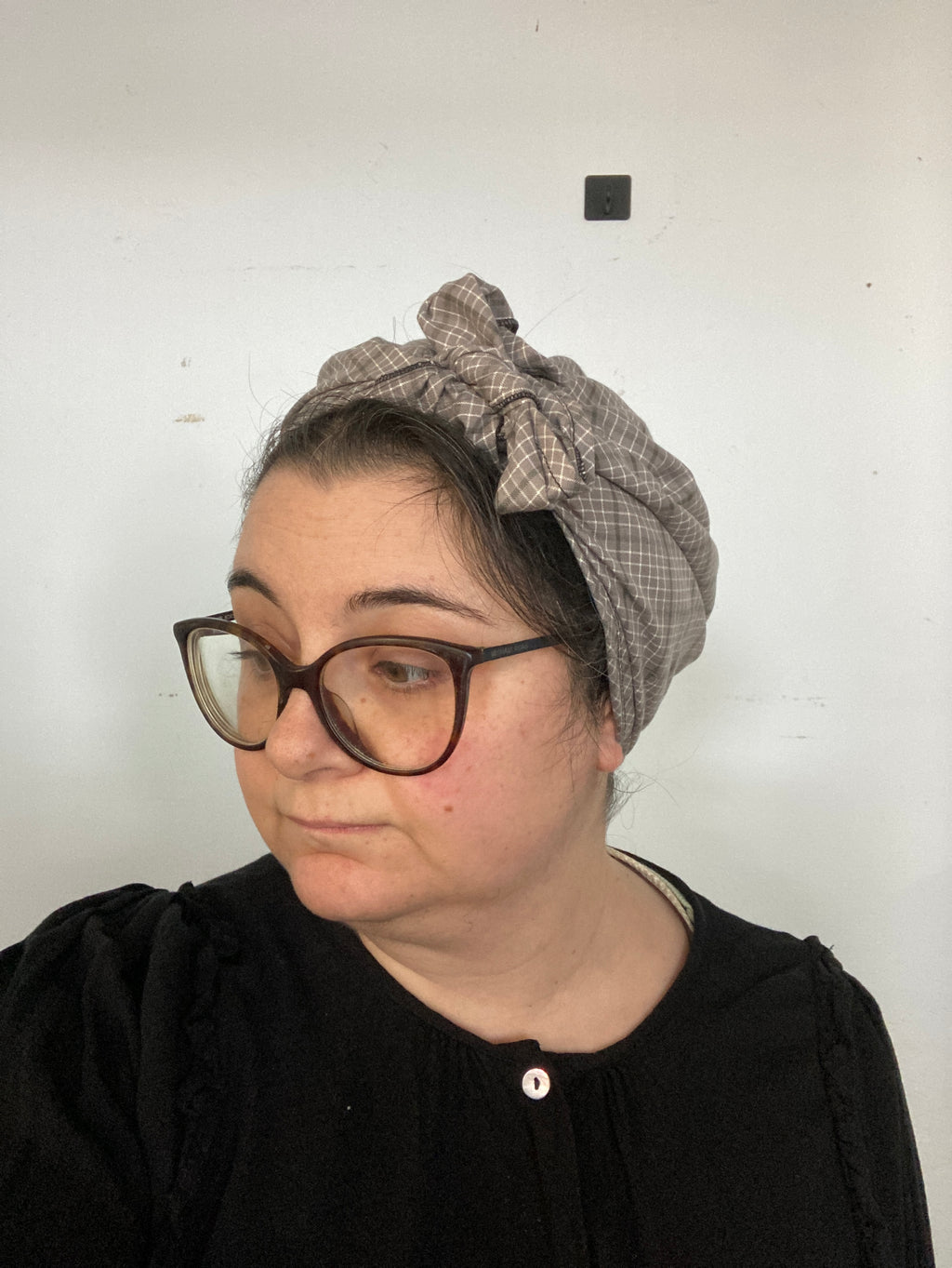 Cotton Headscarf, Grey Plaid