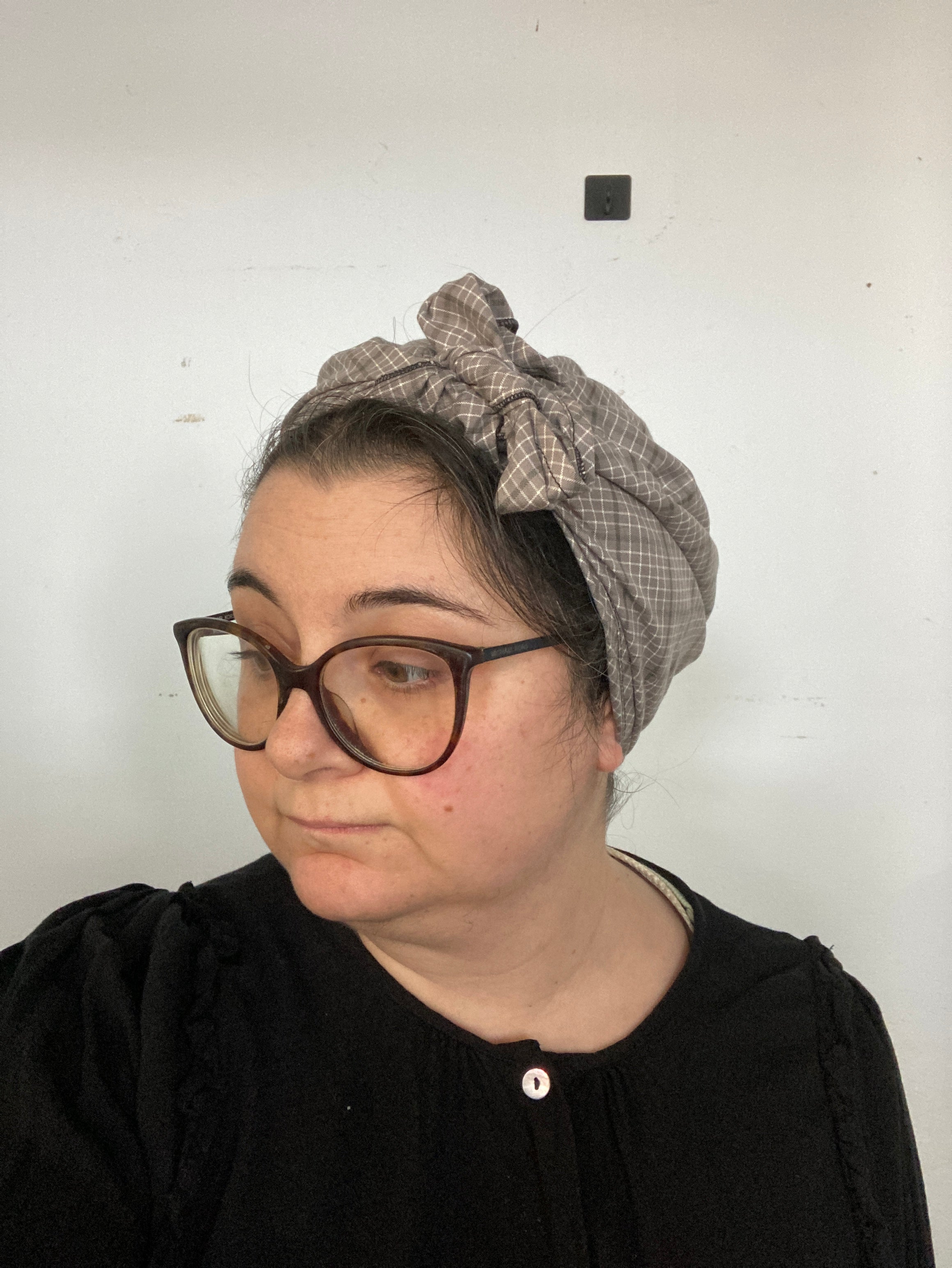 Cotton Headscarf, Grey Plaid