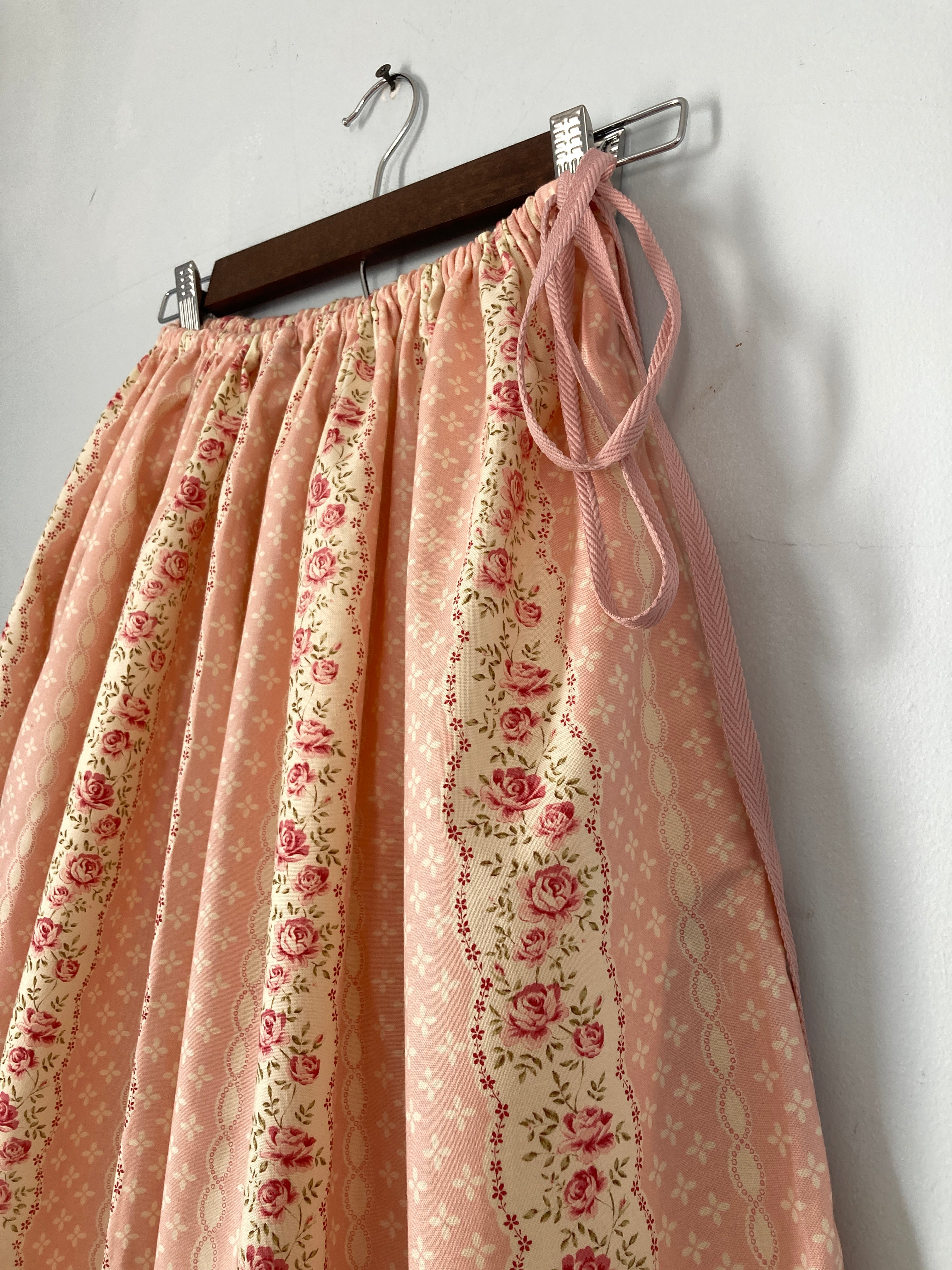 Drawstring Skirt, Cotton, Floral Pink, with Pockets