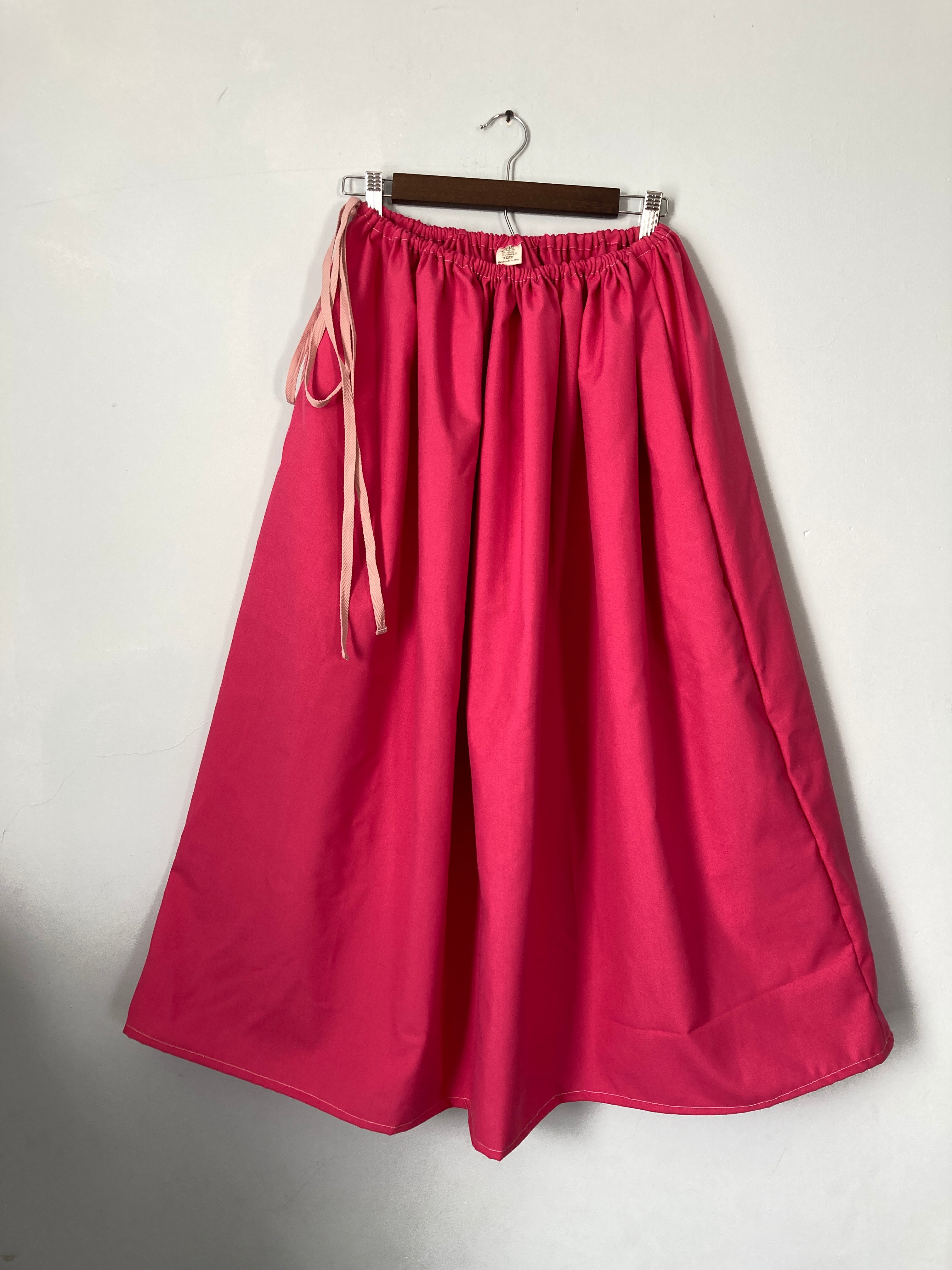Drawstring Skirt, Cotton, Bright Pink, with Pockets