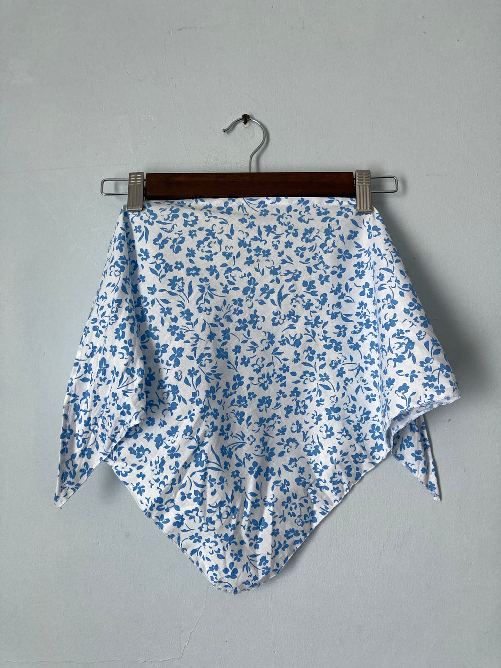 Cotton Headscarf, White and Blue Floral