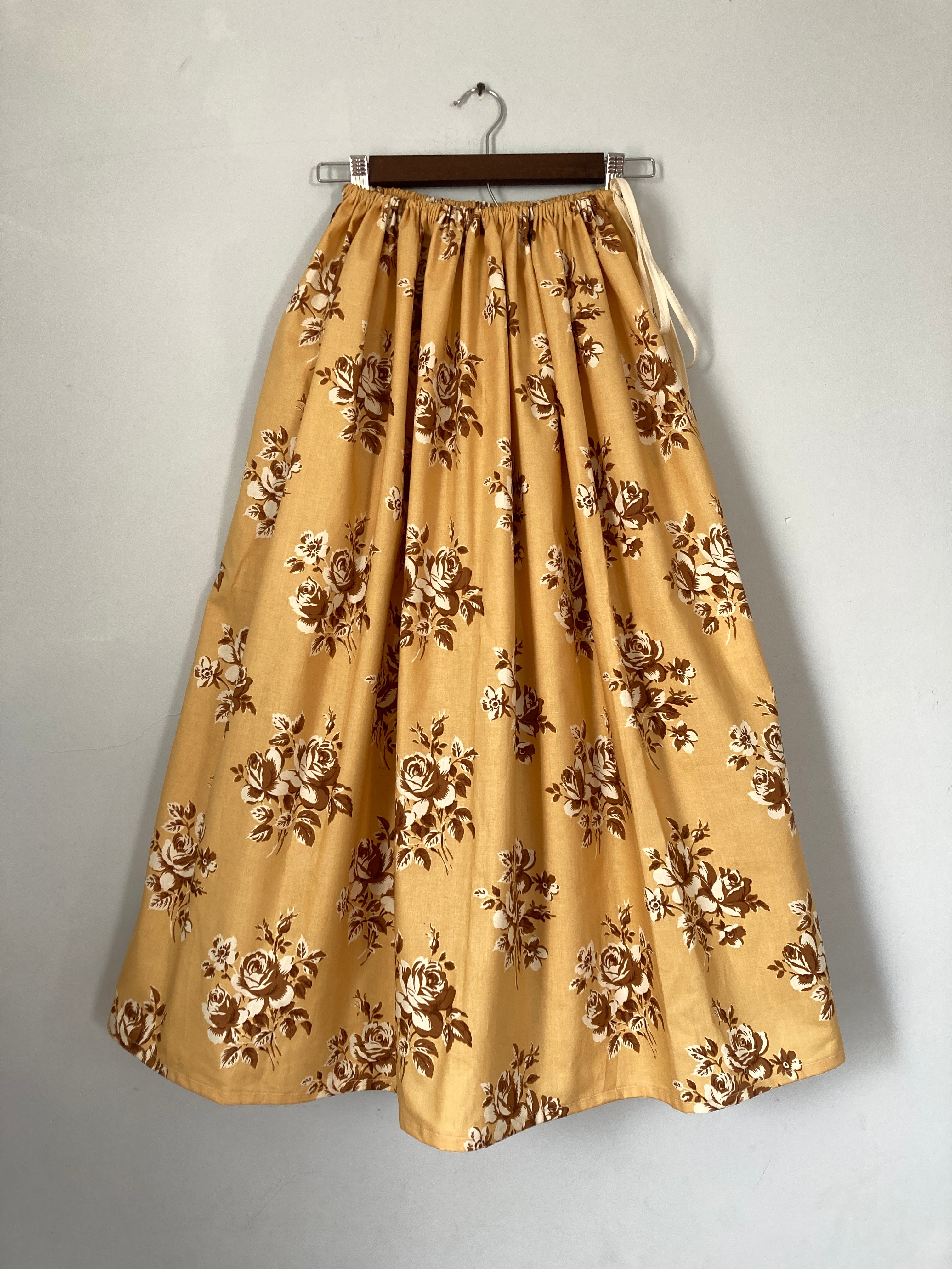 Drawstring Skirt, Cotton, Floral Gold, with Pockets