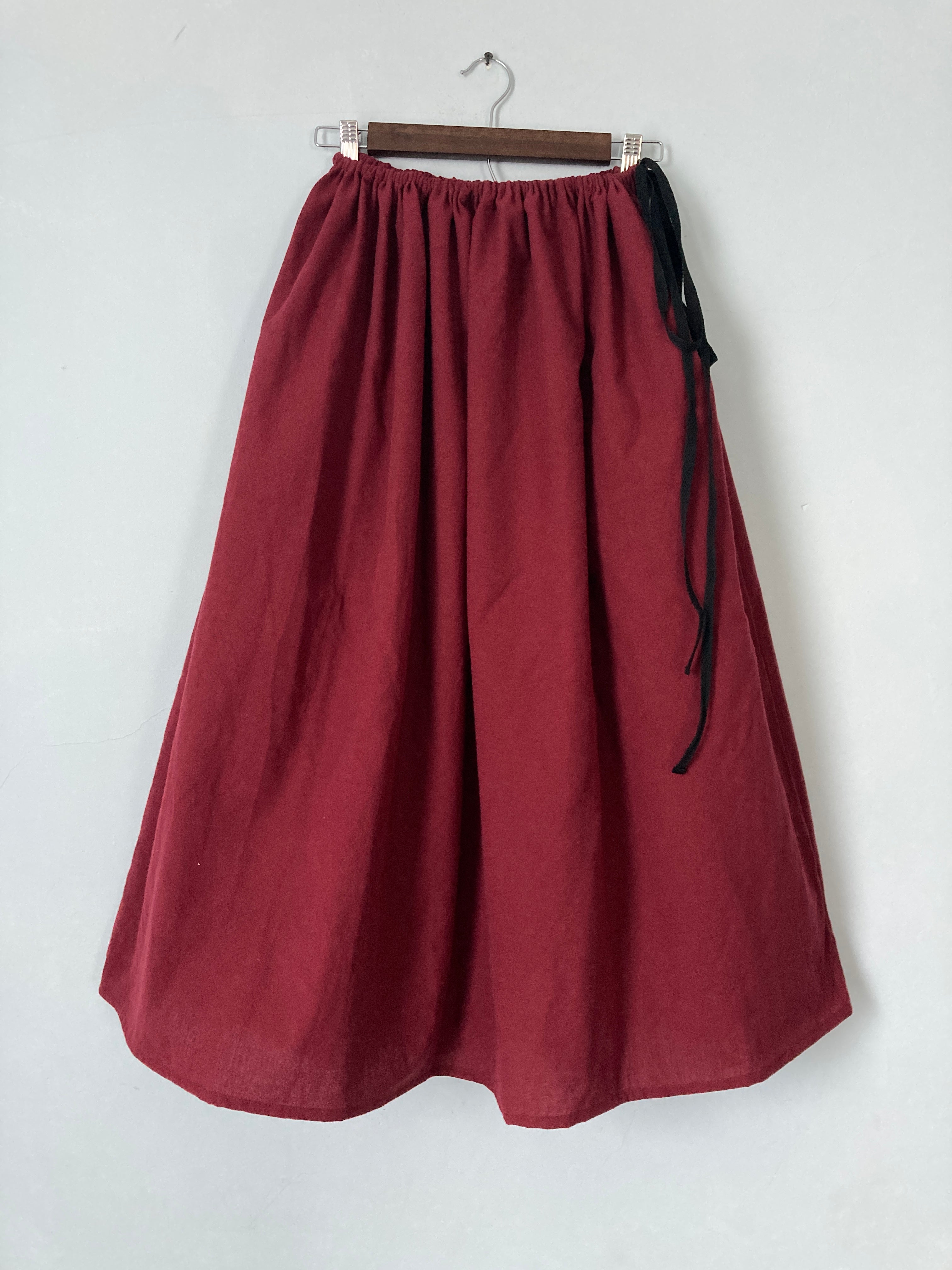 Drawstring Skirt, Homespun Cotton, Red Wine, with Pockets