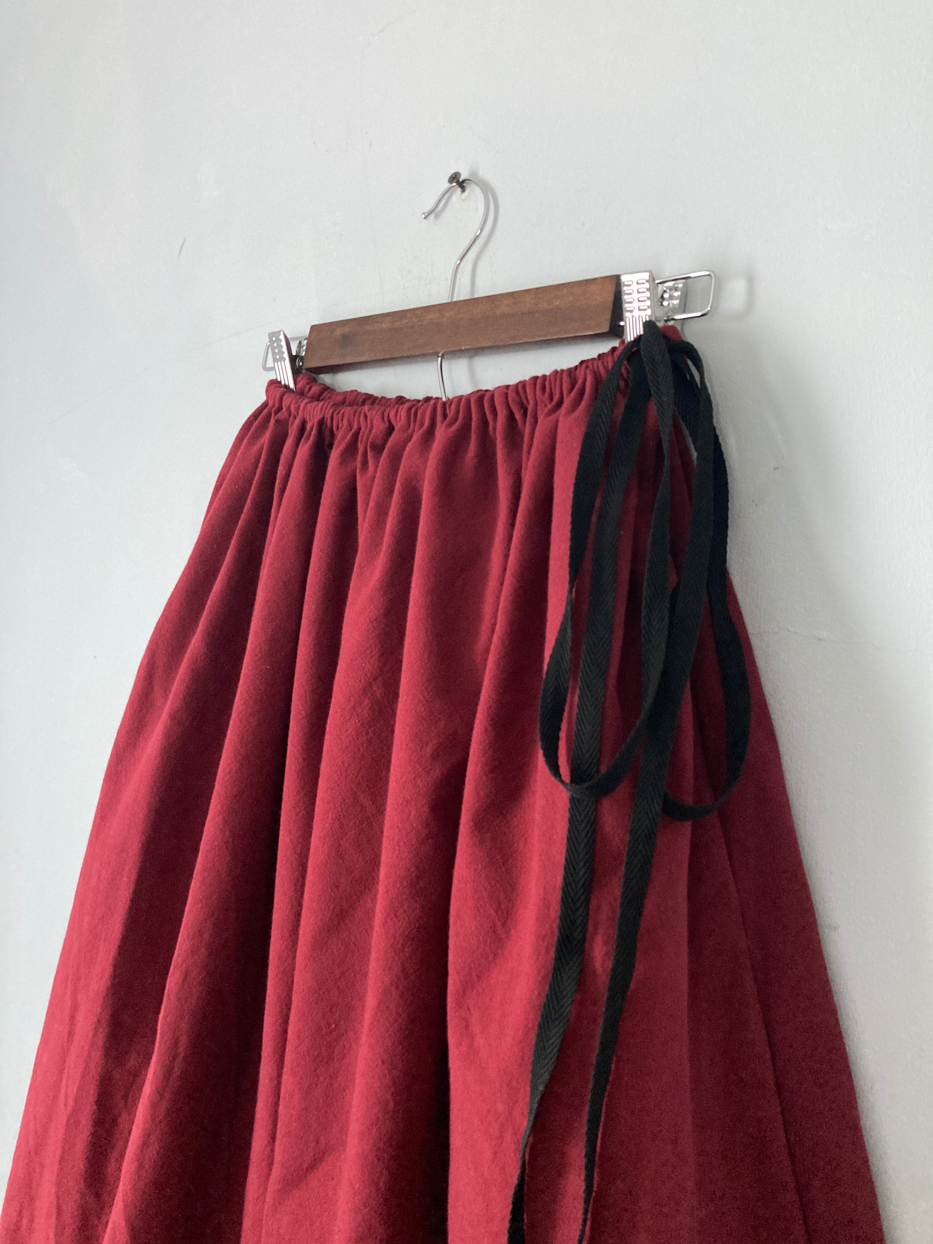 Drawstring Skirt, Homespun Cotton, Red Wine, with Pockets