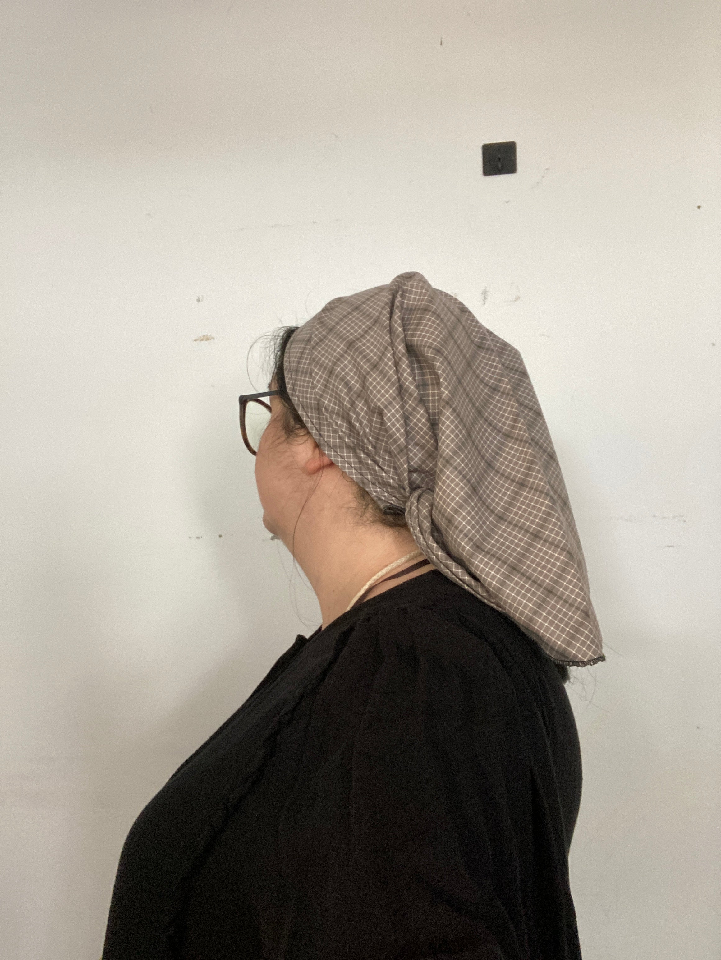 Cotton Headscarf, Grey Plaid
