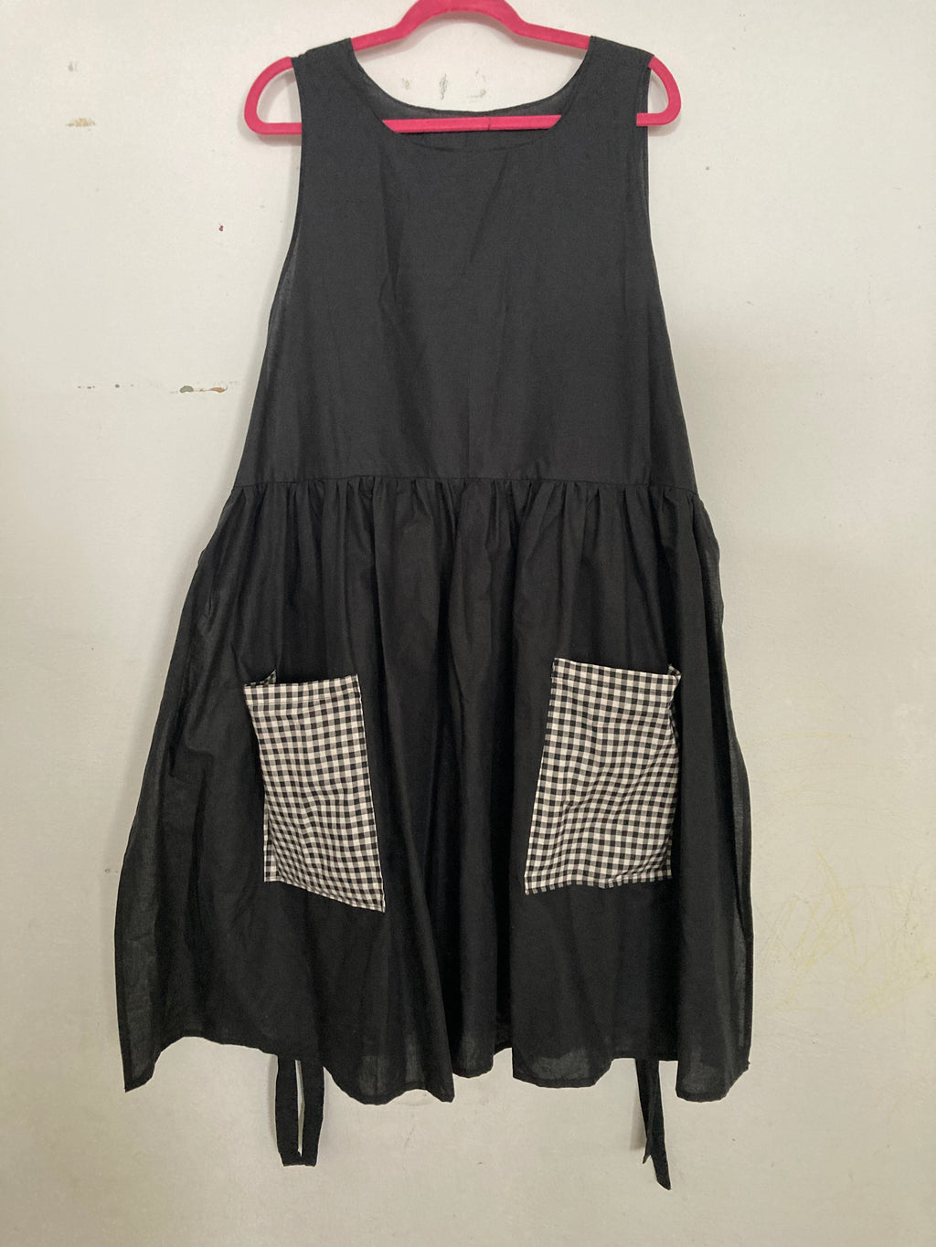 Black Apron Dress, Cotton with Pockets