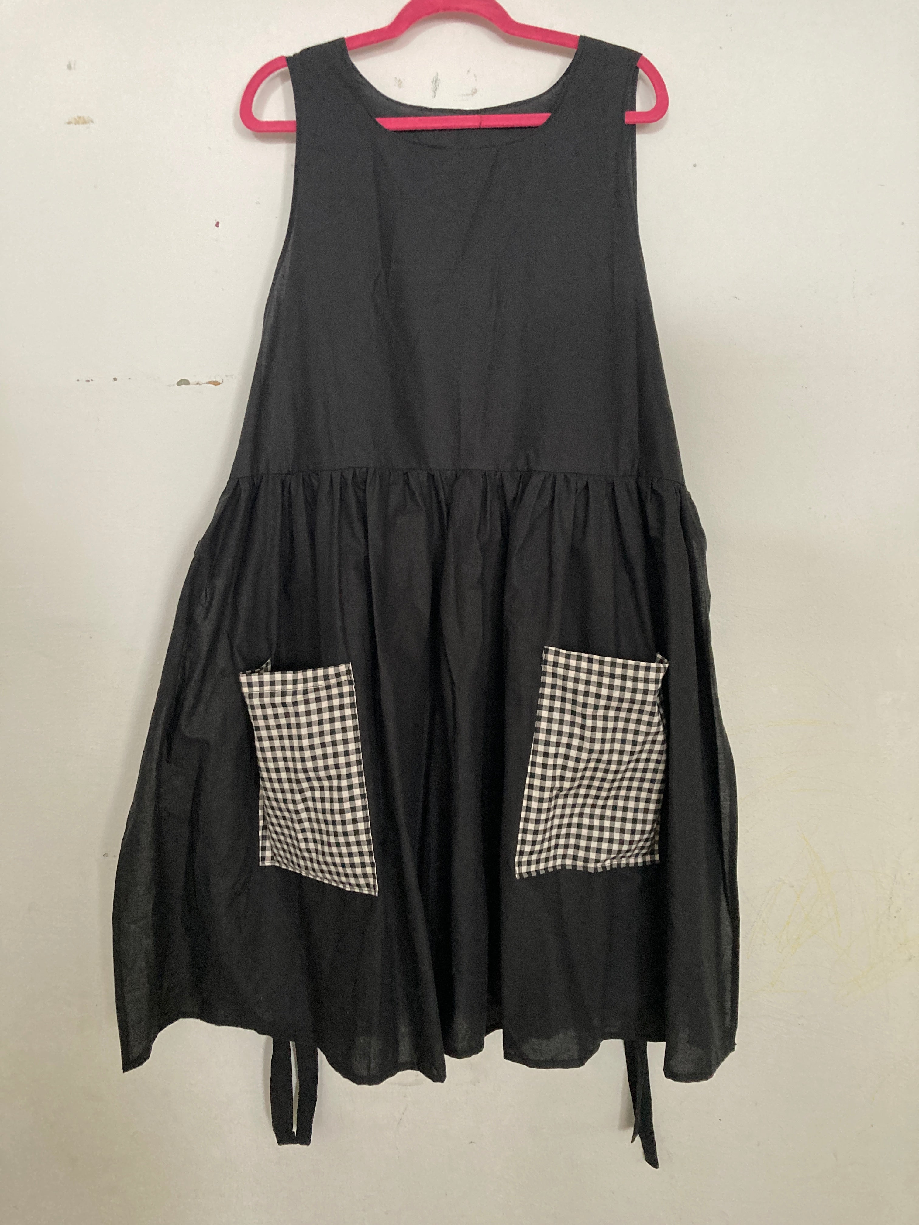 Black Apron Dress, Cotton with Pockets