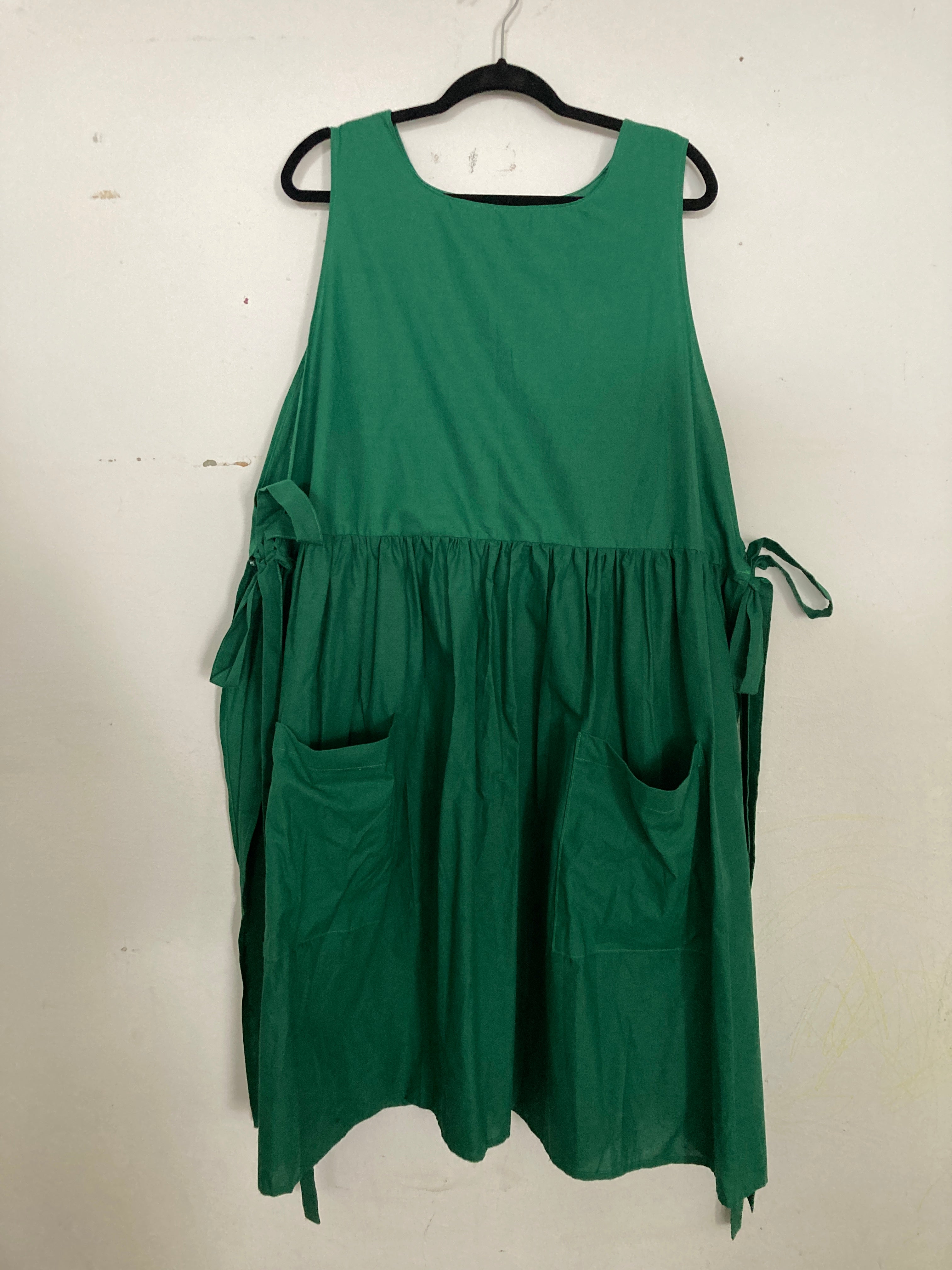 Green Apron Dress, Cotton with Pockets