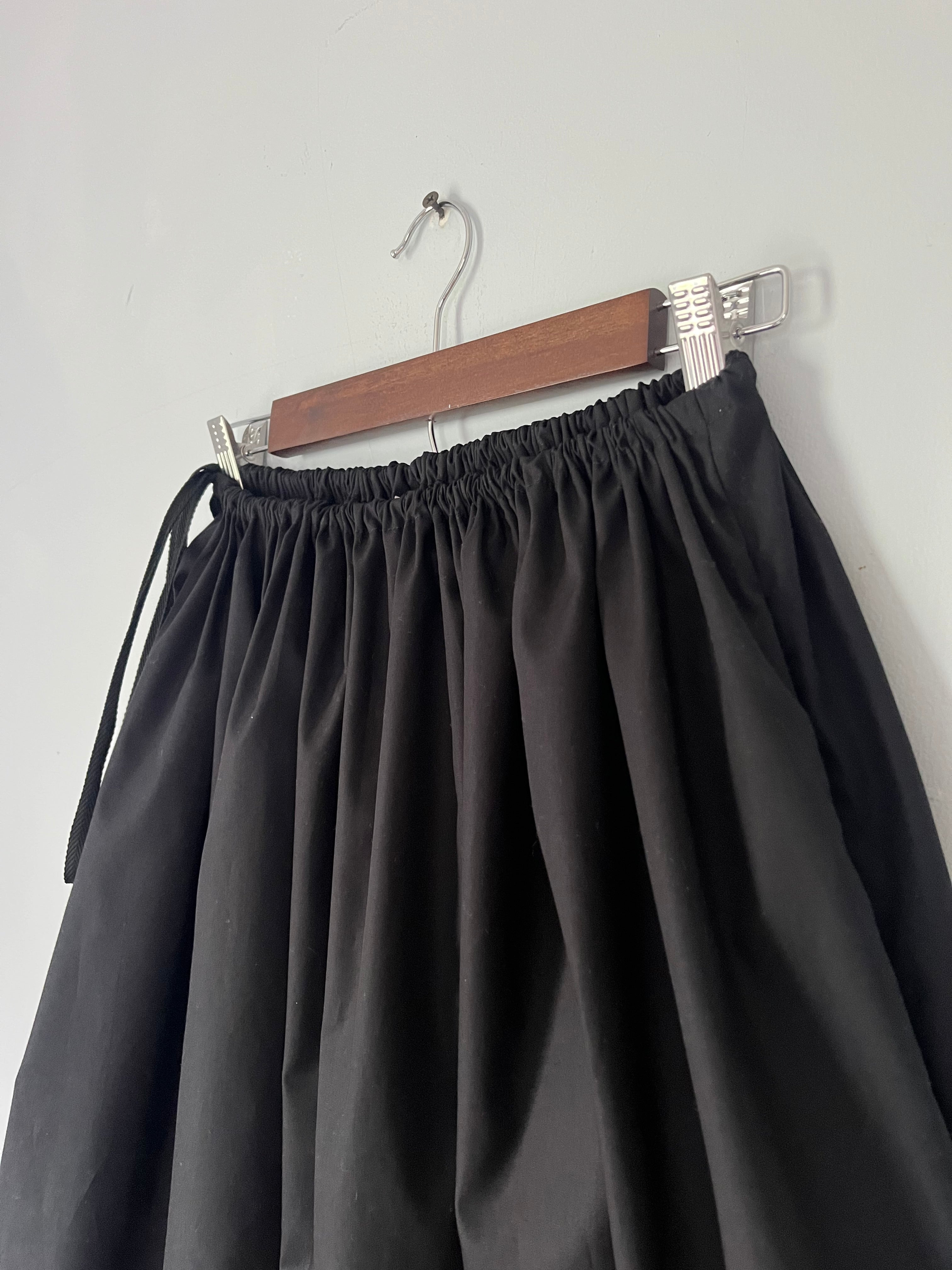 Drawstring Skirt, Cotton, Black, with Pockets