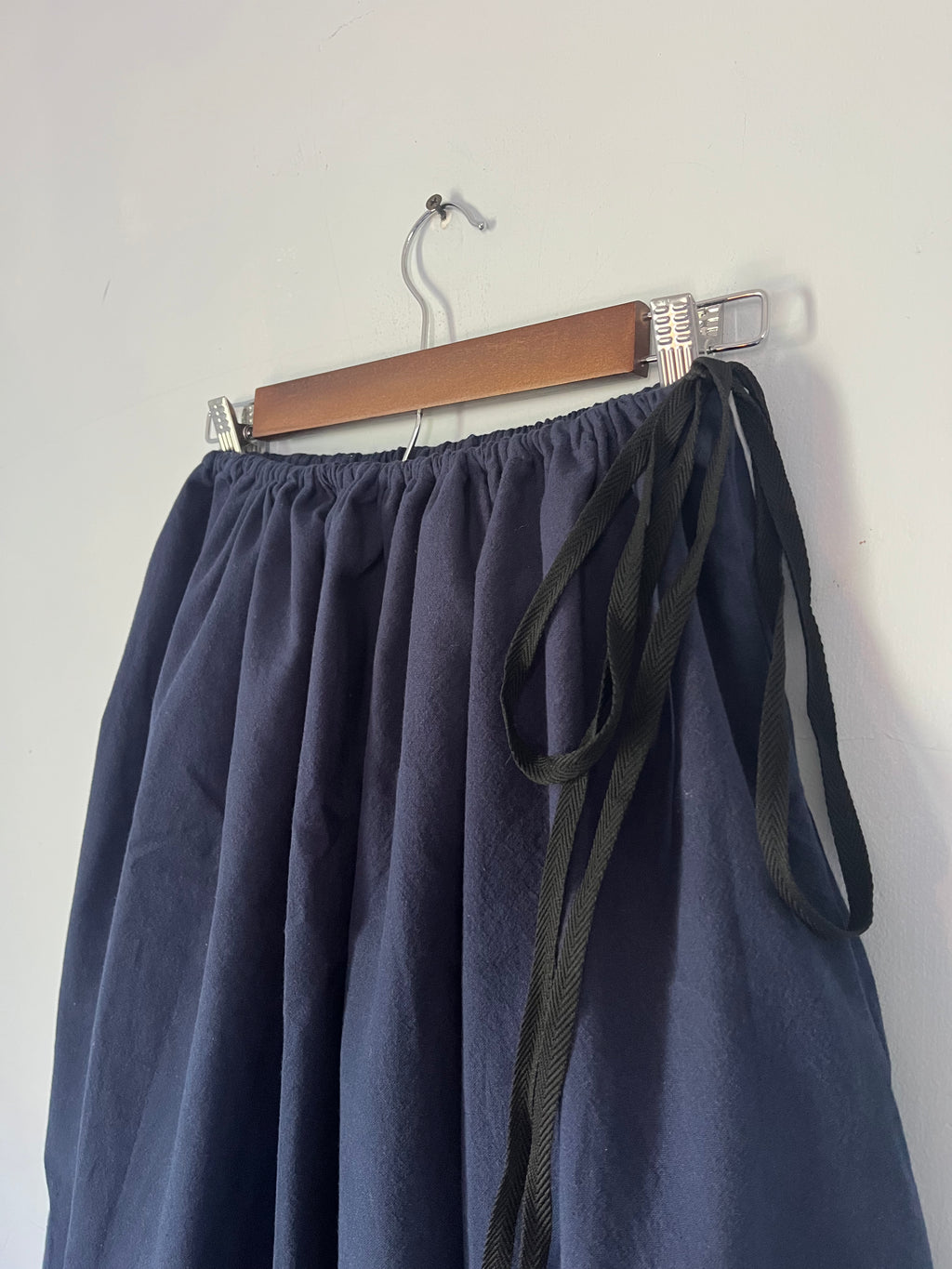 Drawstring Skirt, Homespun Cotton, Navy Blue, with Pockets