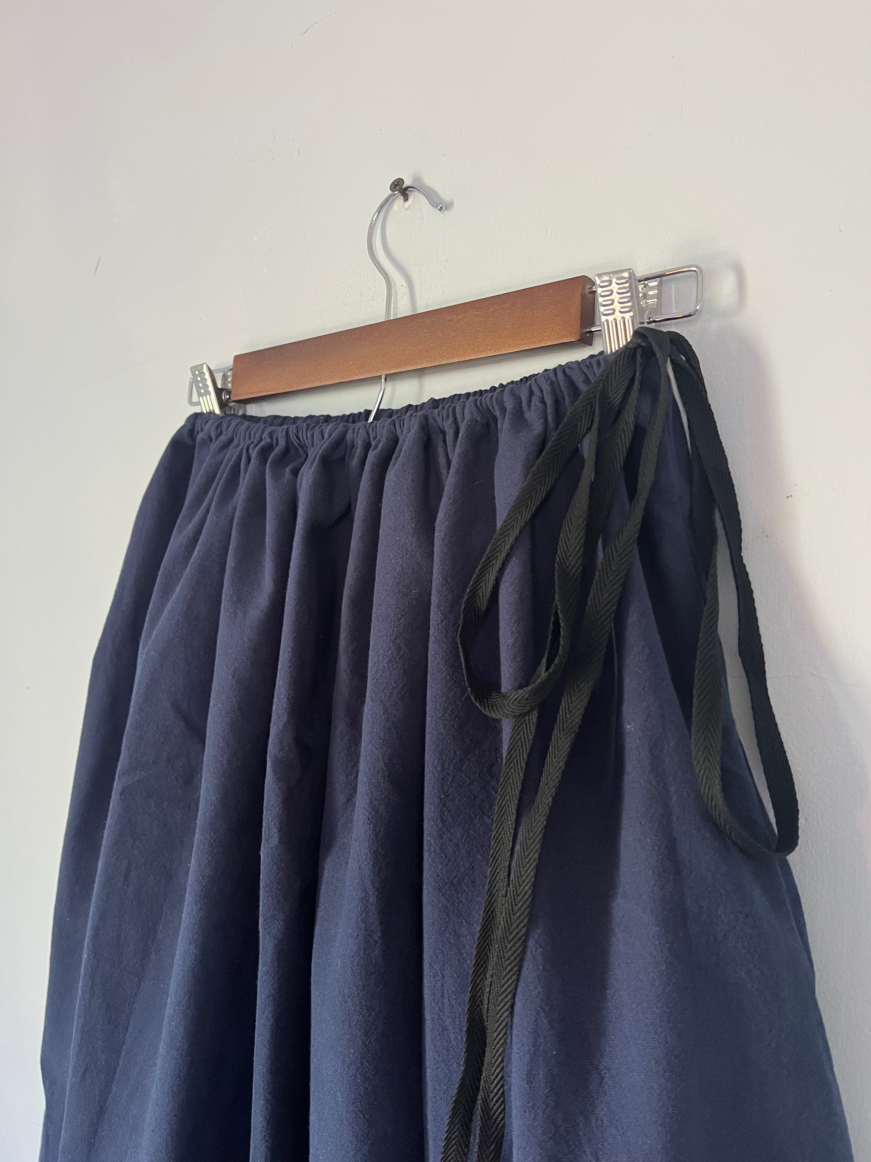 Drawstring Skirt, Homespun Cotton, Navy Blue, with Pockets